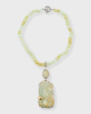 Vintage Hand Carved Jade Faceted Moonstone and Chalcedony Necklace
