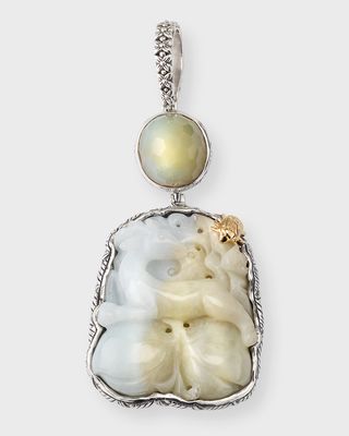 Vintage Hand Carved Jade Faceted Moonstone and Chalcedony Pendant