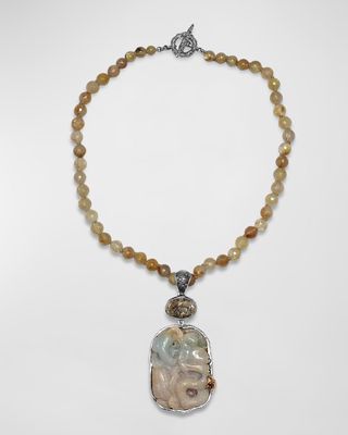 Vintage Hand Carved Jade Pendant on Quartz Bead Necklace