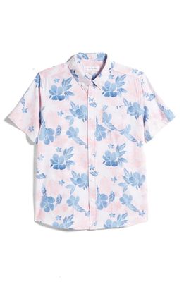 Vintage Summer Kids' Short Sleeve Stretch Button-Down Shirt in Pink 