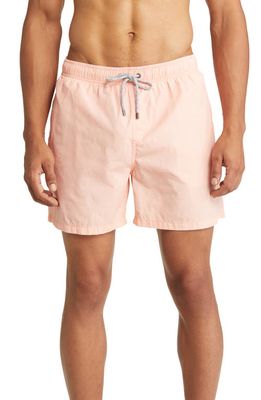Vintage Summer Solid Washed Water Repellent Swim Trunks in Peach