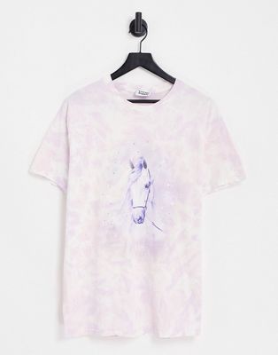 Vintage Supply diamante mystic horse print oversized T-shirt in pink tie-dye