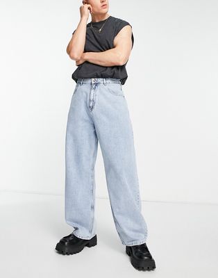 Vintage Supply extra baggy jeans in light wash-Blue