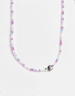 Vintage Supply flower and yin yang beaded necklace-Multi
