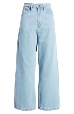 VINTAGE SUPPLY High Waist Wide Leg Dad Jeans in Light Wash Blue
