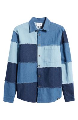 VINTAGE SUPPLY Men's Patchwork Cotton Denim Shirt in Blue
