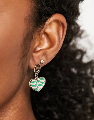 Vintage Supply swirl heart charm earrings in gold tone
