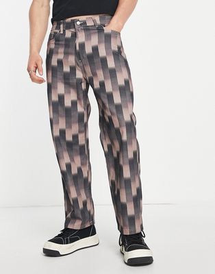 Vintage Supply tonal checkerboard straight jeans in brown