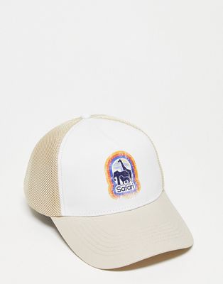 Vintage Supply trucker cap in white and green with safari print