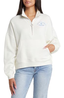 Vinyl Icons Boston Embroidered Quarter Zip Graphic Pullover in Marshmallow