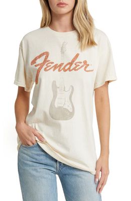 Vinyl Icons Embellished Fender Guitar Graphic T-Shirt in Natural