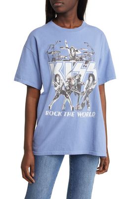 Vinyl Icons Kiss Rock the World Cotton Graphic Tee in Blue