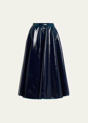 Vinyl Pleated Midi Skirt