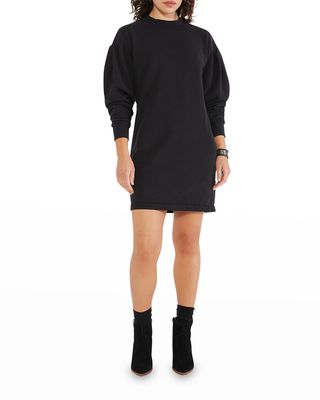 Viola Pleated Puffed-Sleeve Mini Sweatshirt Dress