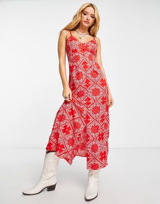 Violet Romance cami midi dress in patchwork print-Red