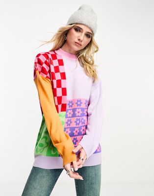 Violet Romance color block multi print sweater