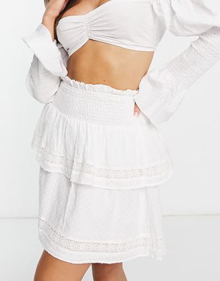 Violet Romance crochet insert layered mini skirt in white - part of a set
