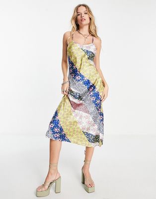 Violet Romance midi dress in mixed patchwork floral print-Multi