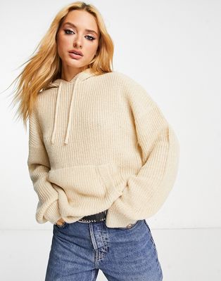 Violet Romance oversized knited hoodie in oatmeal-Neutral