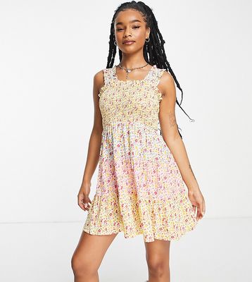 Violet Romance Petite tiered mini dress in mixed floral print-Multi