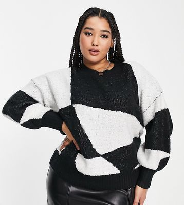 Violet Romance Plus sweater in abstract monochrome print-Multi