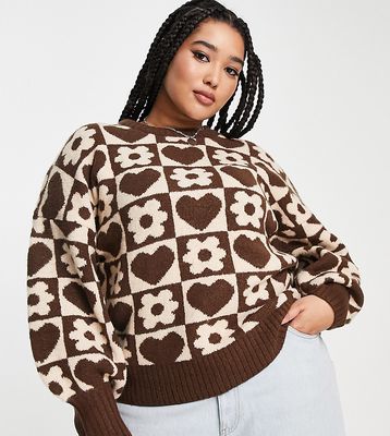 Violet Romance Plus sweater in floral heart print-Multi