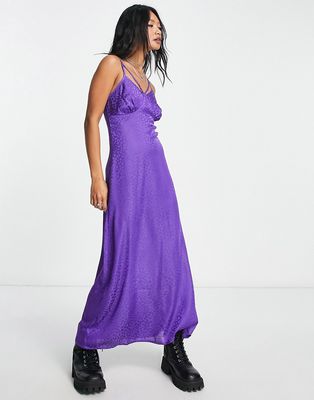 Violet Romance satin jacquard midi dress in purple