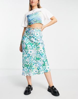 Violet Romance satin midi skirt in 70s floral print - part of a set-Multi
