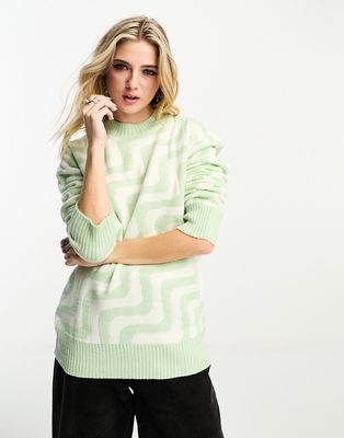 Violet Romance sweater in sage wave print-Green