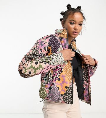 Violet Romance Tall quilted puffer jacket in patchwork print-Multi