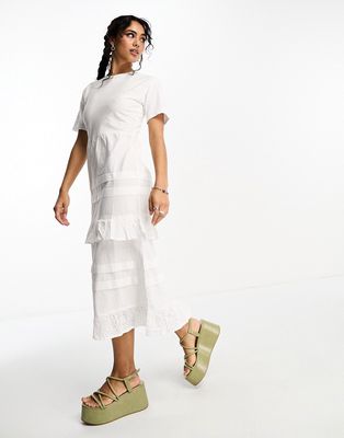 Violet Romance tiered midi t-shirt dress with broderie details in white