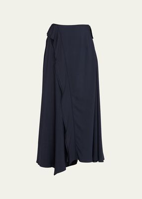 Violette Draped-Ruffle Midi Skirt