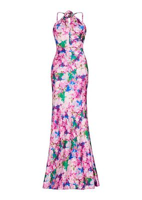 Violette Satin Floral Halter Gown