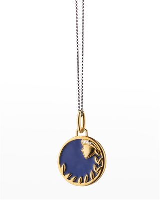 Virgo Horoscope Charm Necklace in Blue Enamel and Sapphires