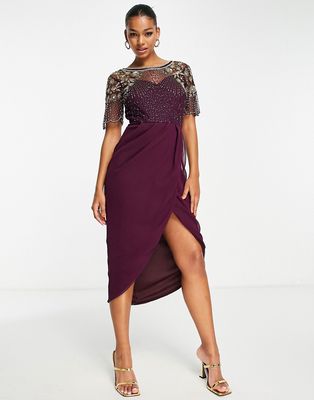 Virgos lounge embellished split dress in plum-Purple
