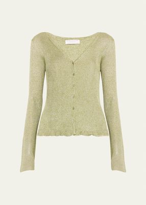 Viscose Metallic Rib V-Neck Cardigan