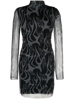 Vision Of Super abstract-pattern ruched mesh minidress - Black