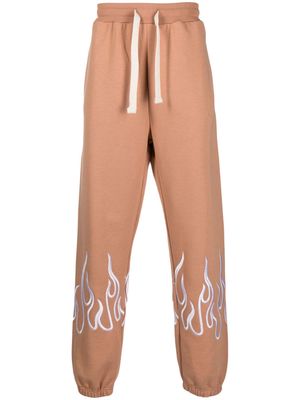 Vision Of Super embroidered-flame cotton track pants - Brown