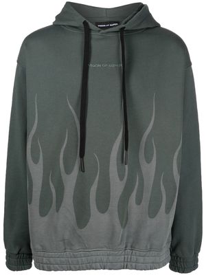 Vision Of Super embroidered-logo flame-print hoodie - Green