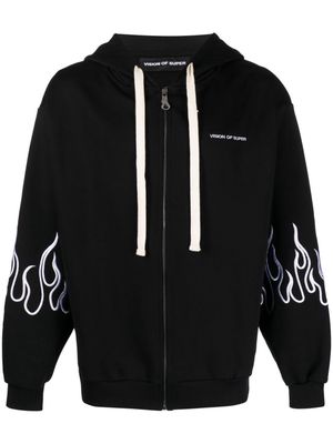 Vision Of Super flame-embroidered cotton hooded jacket - Black