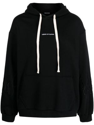 Vision Of Super flame-embroidered cotton hoodie - Black