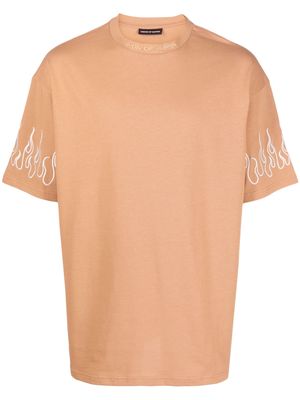 Vision Of Super flame-embroidered cotton T-shirt - Brown
