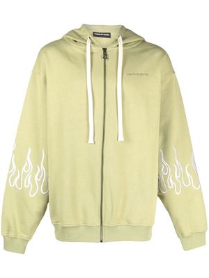 Vision Of Super flame-embroidered zip-up cotton hoodie - Green