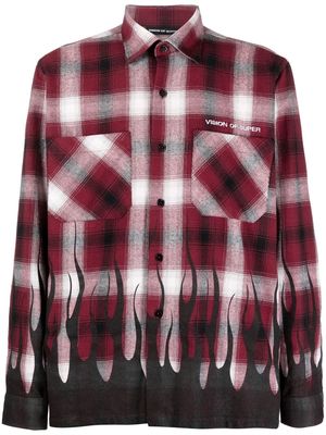 Vision Of Super flame-print checked shirt - Red