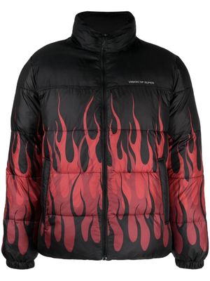 Vision Of Super flame-print puffer jacket - Black