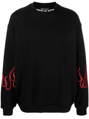 Vision Of Super flames-embroidered cotton sweatshirt - Black