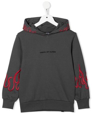 Vision Of Super Kids flame-embroidered pullover hoodie - Grey