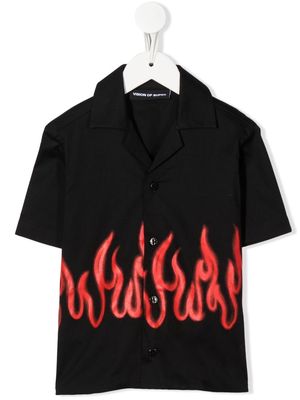 Vision Of Super Kids flame-print cotton shirt - Black