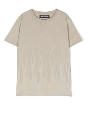 Vision Of Super Kids flame-print cotton T-shirt - Grey