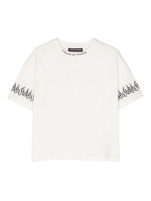 Vision Of Super Kids logo-neckline cotton T-shirt - White